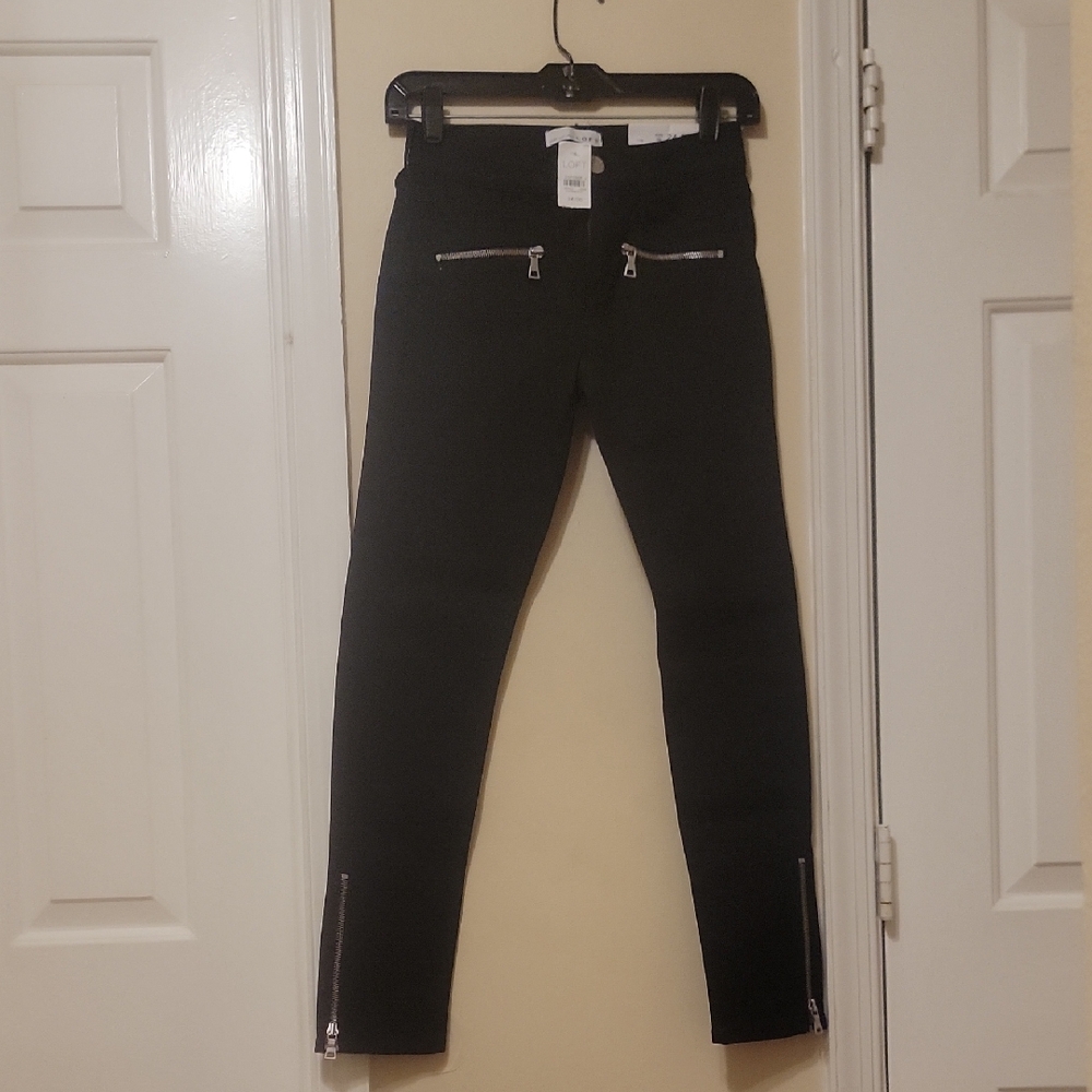 LOFT Black Skinny Pants with Silver Accents